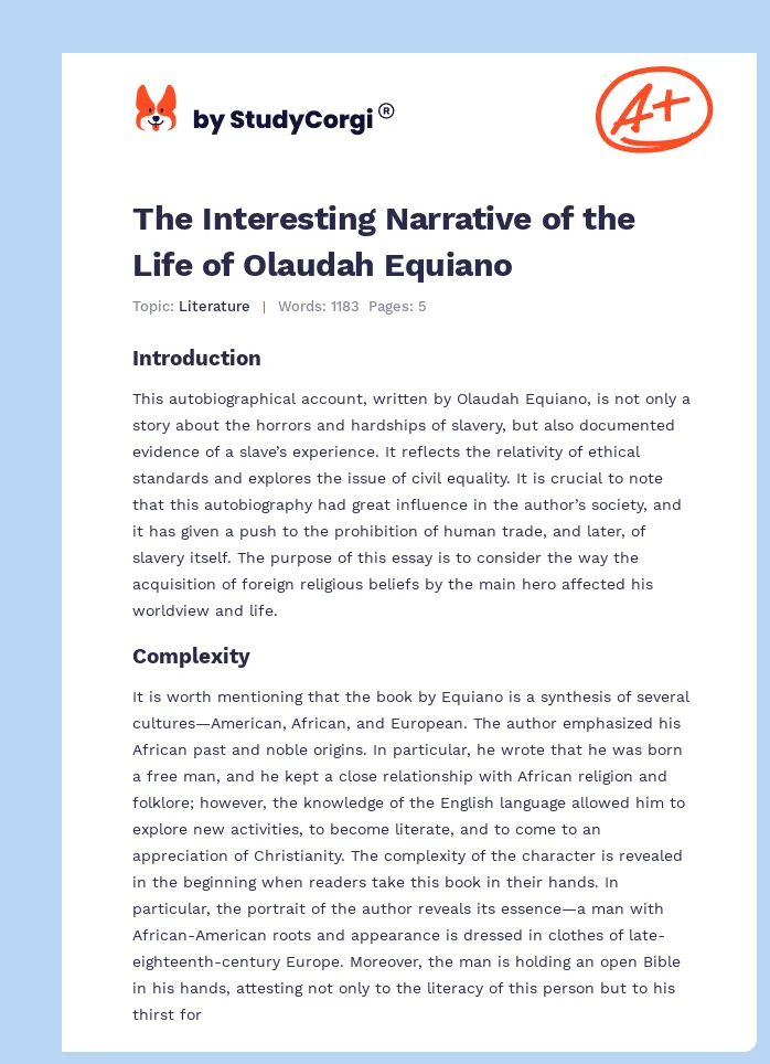The Interesting Narrative of the Life of Olaudah Equiano. Page 1