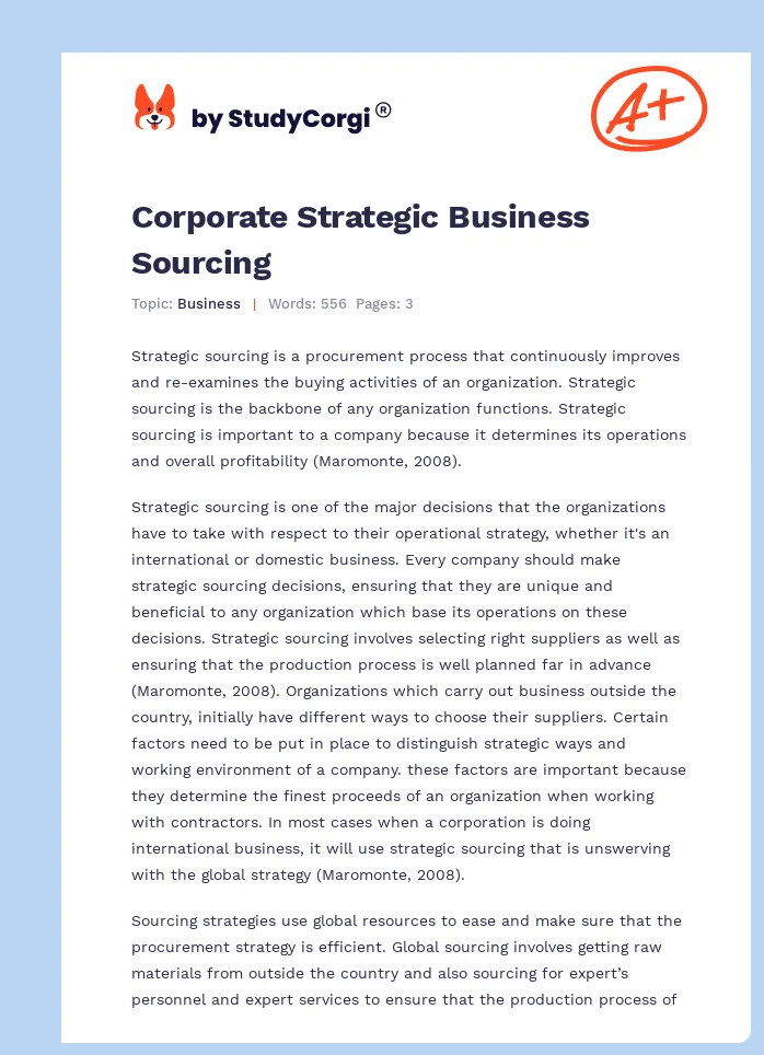 Corporate Strategic Business Sourcing. Page 1