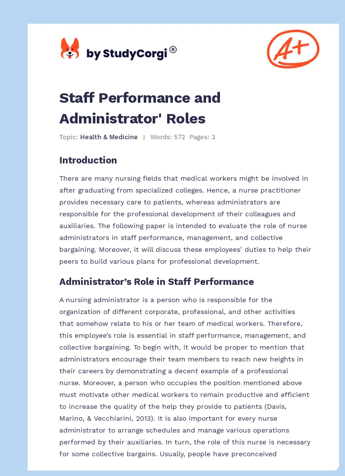 Staff Performance and Administrator' Roles. Page 1