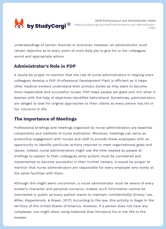 Staff Performance and Administrator' Roles. Page 2