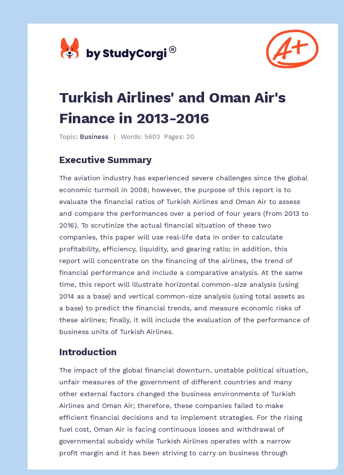 Turkish Airlines' and Oman Air's Finance in 2013-2016. Page 1