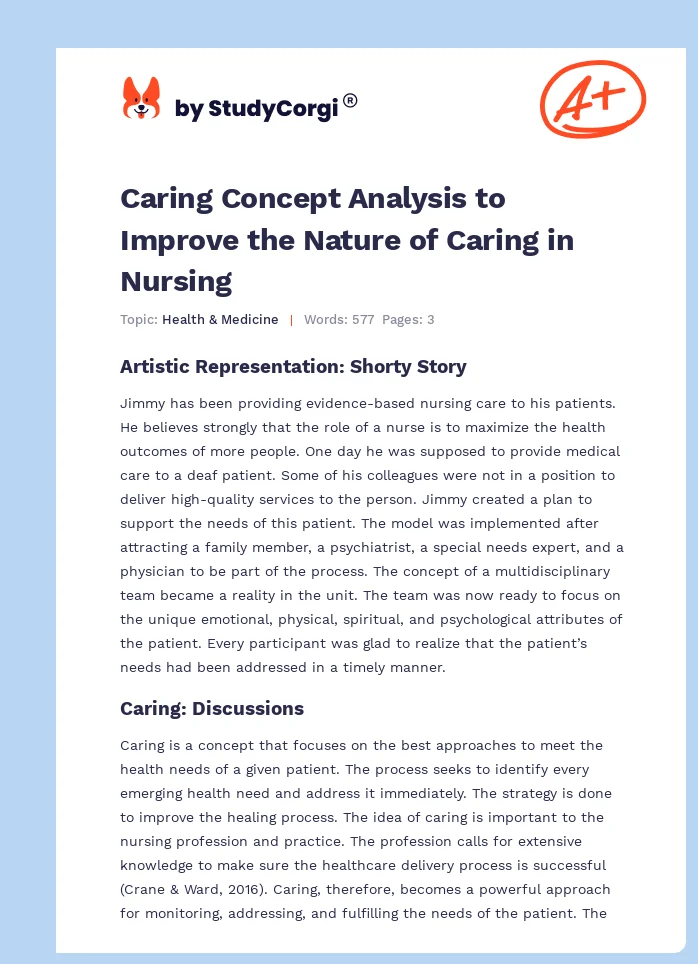 Caring Concept Analysis to Improve the Nature of Caring in Nursing. Page 1