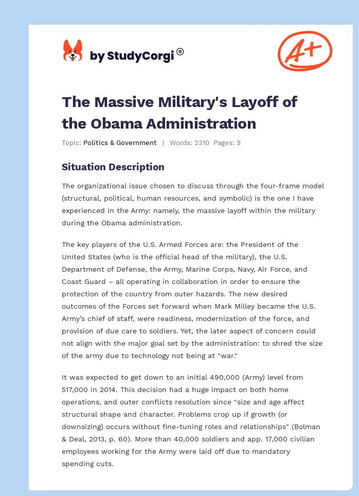 The Massive Military's Layoff of the Obama Administration. Page 1