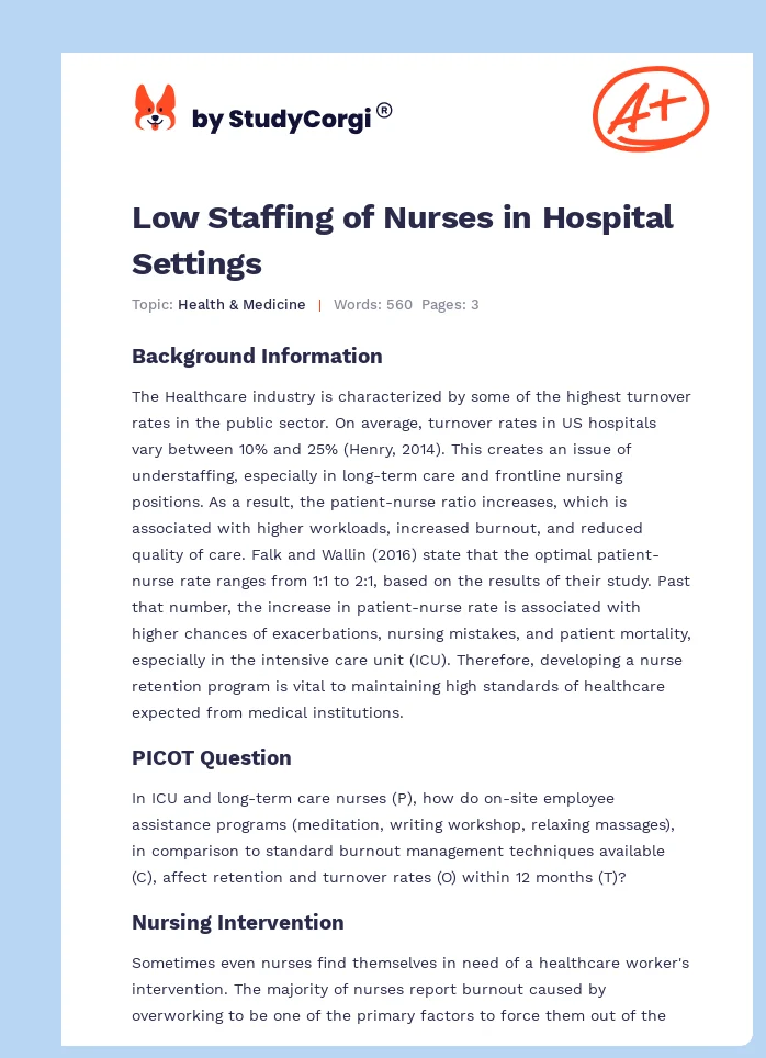 Low Staffing of Nurses in Hospital Settings. Page 1