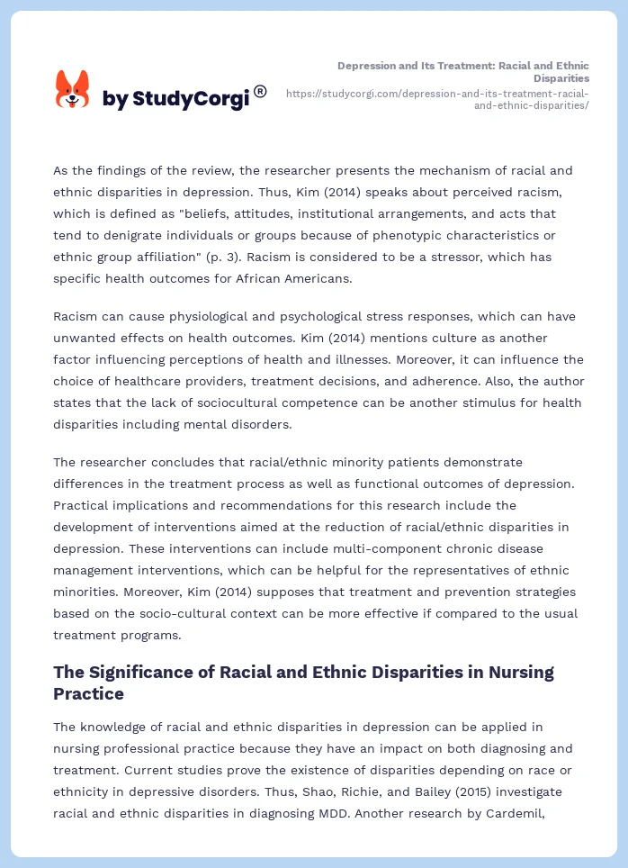 Depression and Its Treatment: Racial and Ethnic Disparities. Page 2