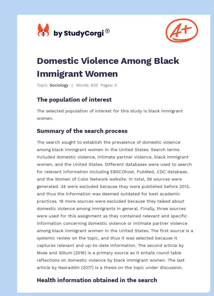 Domestic Violence Among Black Immigrant Women. Page 1