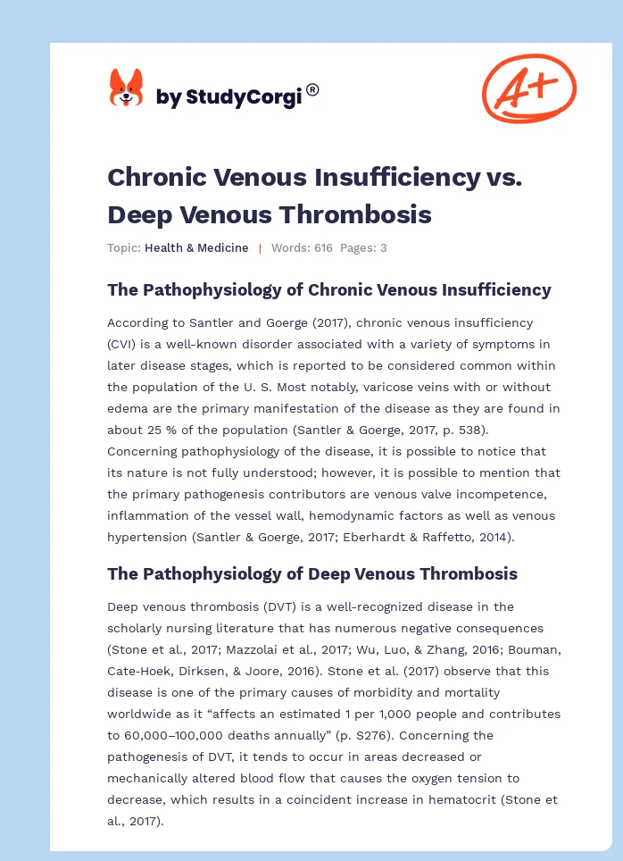 Chronic Venous Insufficiency vs. Deep Venous Thrombosis. Page 1
