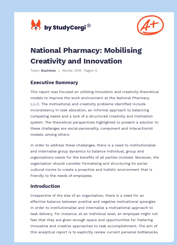 National Pharmacy: Mobilising Creativity and Innovation. Page 1