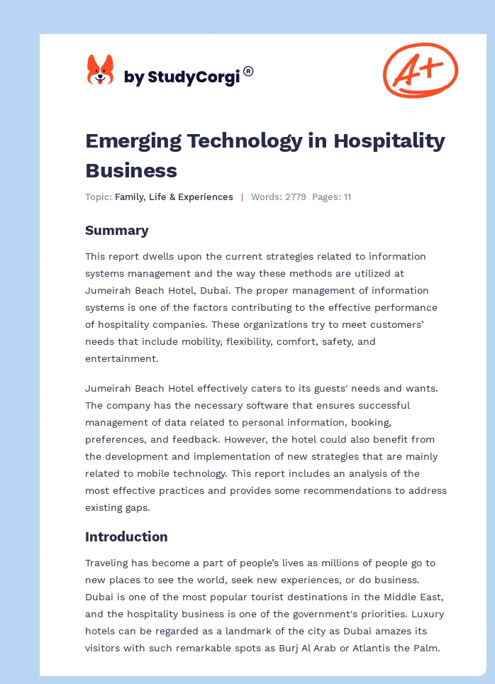 Emerging Technology in Hospitality Business. Page 1