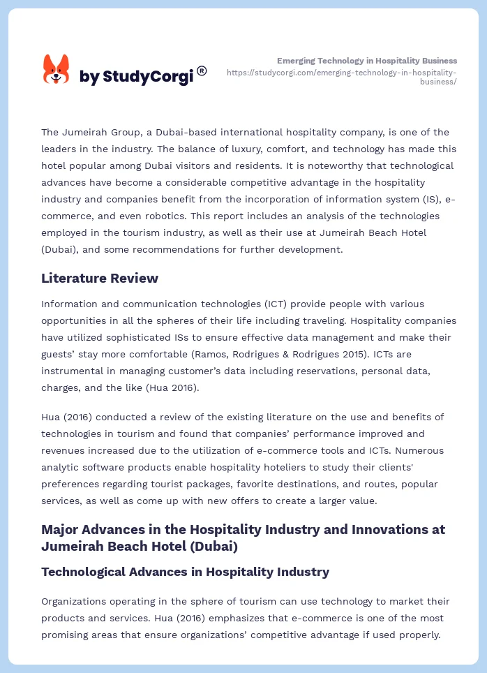 Emerging Technology in Hospitality Business. Page 2