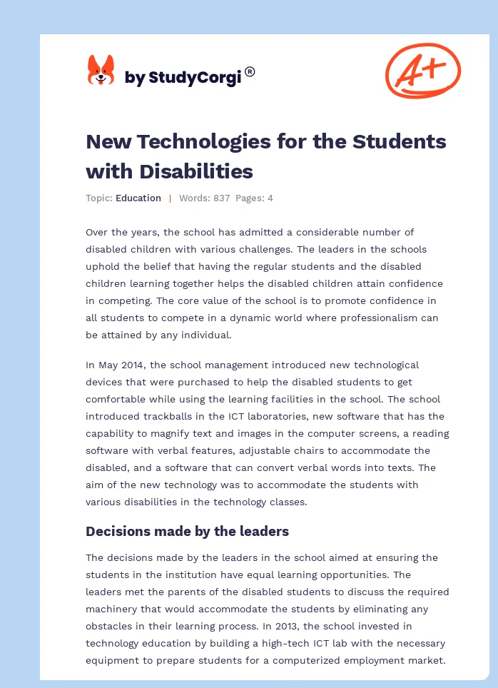 New Technologies for the Students with Disabilities. Page 1