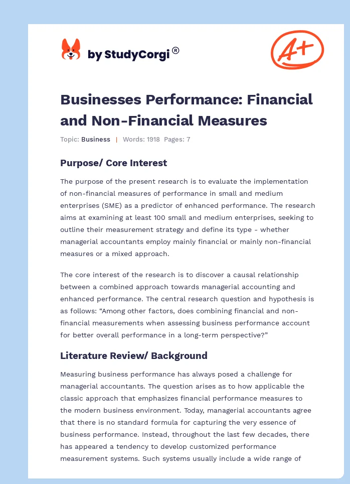 Businesses Performance: Financial and Non-Financial Measures. Page 1