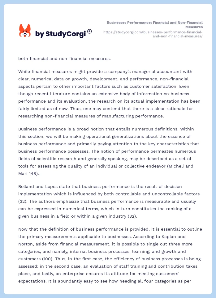 Businesses Performance: Financial and Non-Financial Measures. Page 2