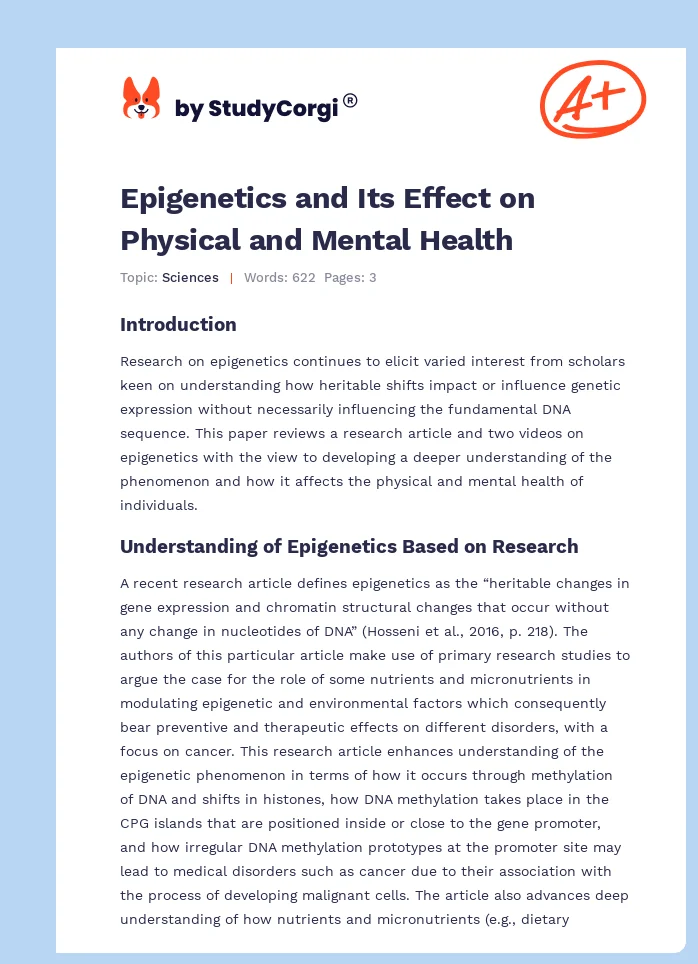 Epigenetics and Its Effect on Physical and Mental Health. Page 1