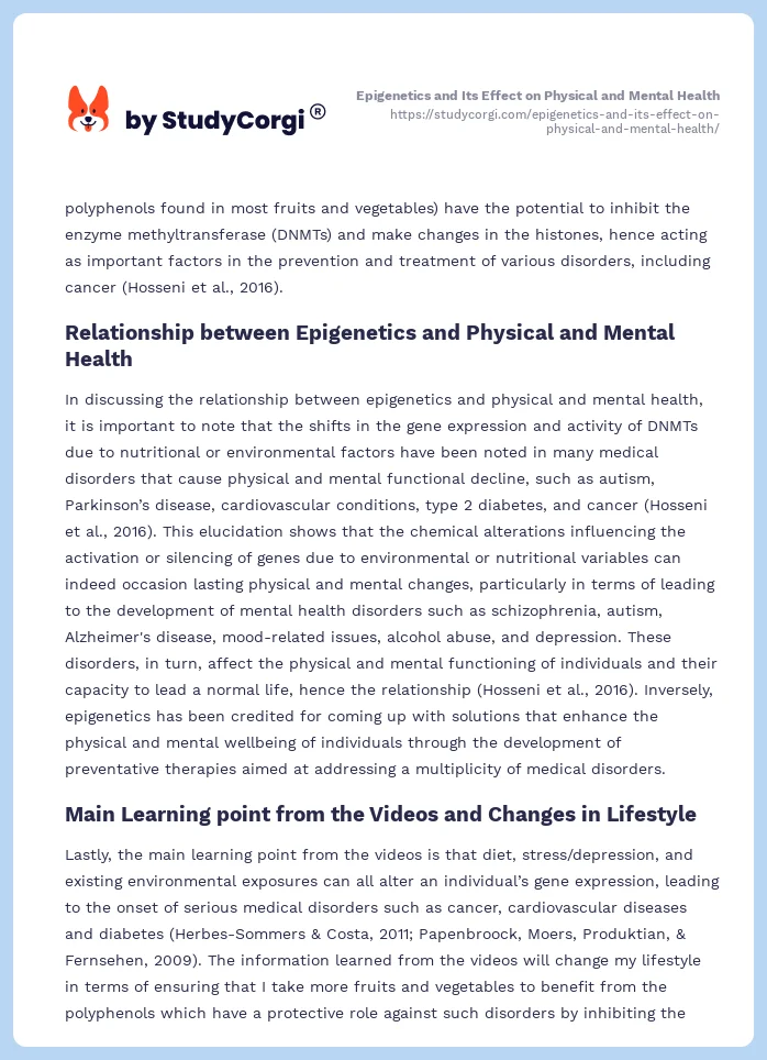 Epigenetics and Its Effect on Physical and Mental Health. Page 2