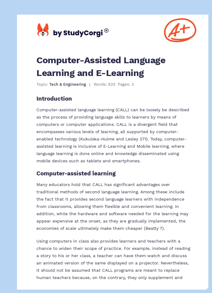Computer-Assisted Language Learning and E-Learning. Page 1