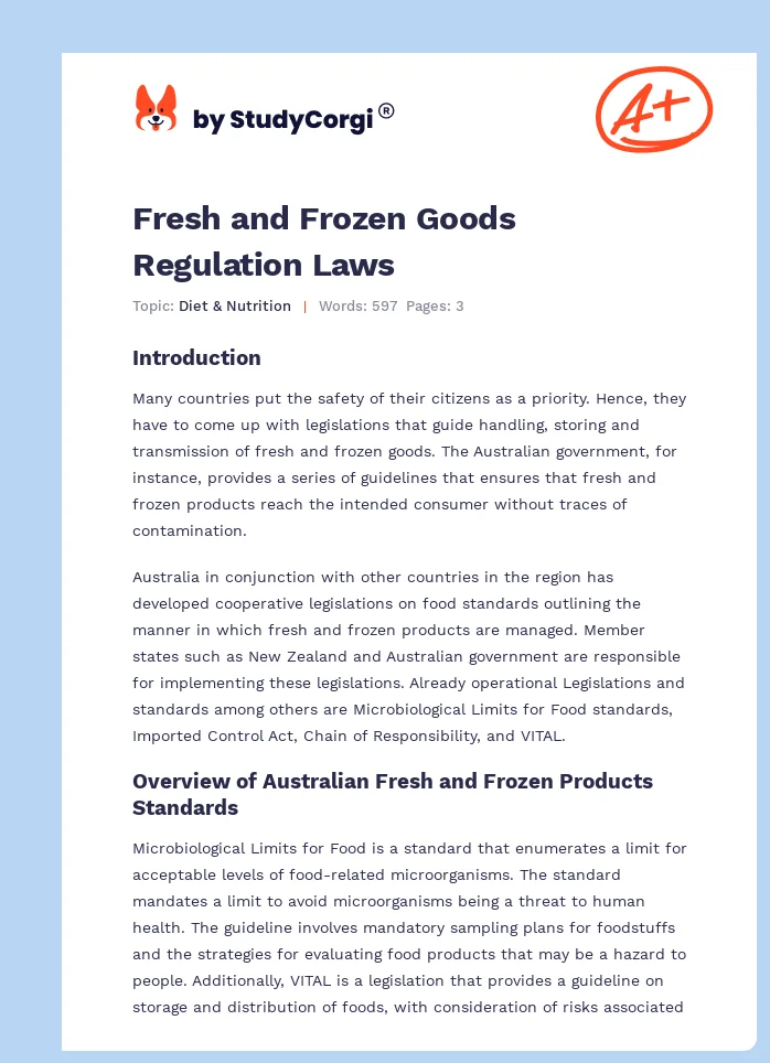 Fresh and Frozen Goods Regulation Laws. Page 1