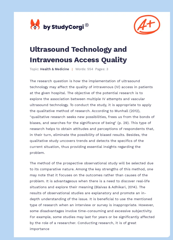 Ultrasound Technology and Intravenous Access Quality. Page 1
