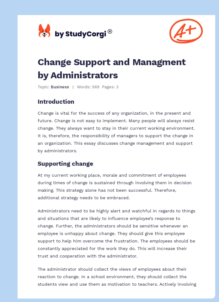Change Support and Managment by Administrators. Page 1