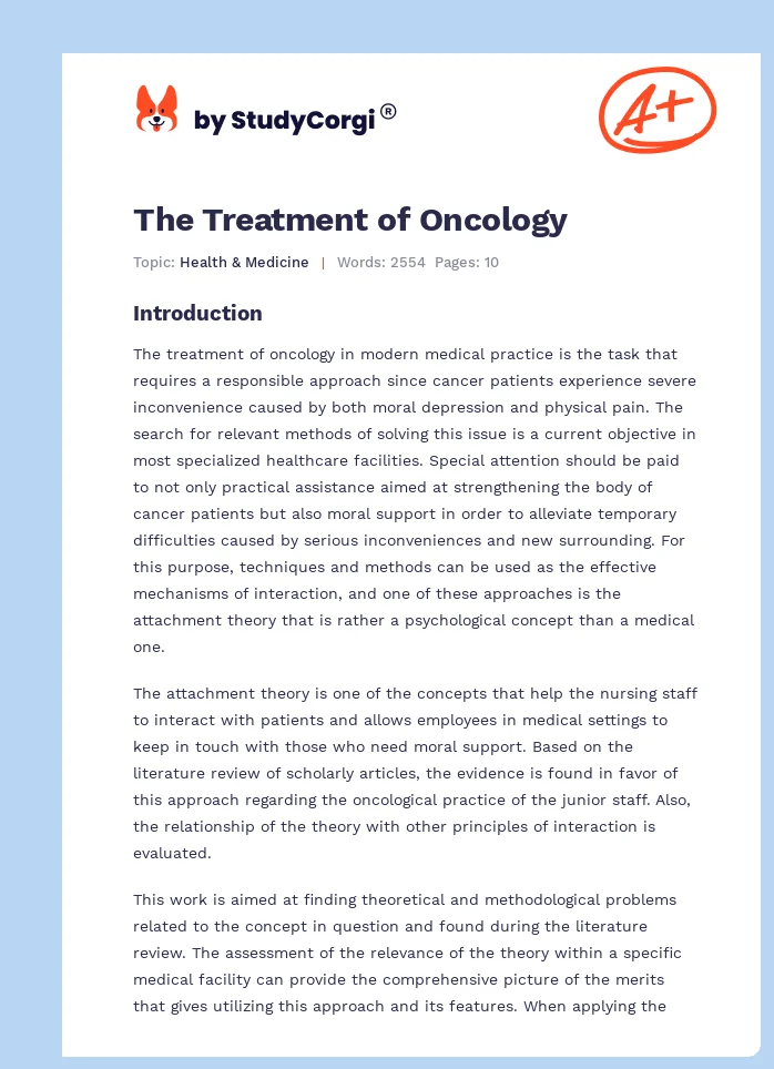The Treatment of Oncology. Page 1