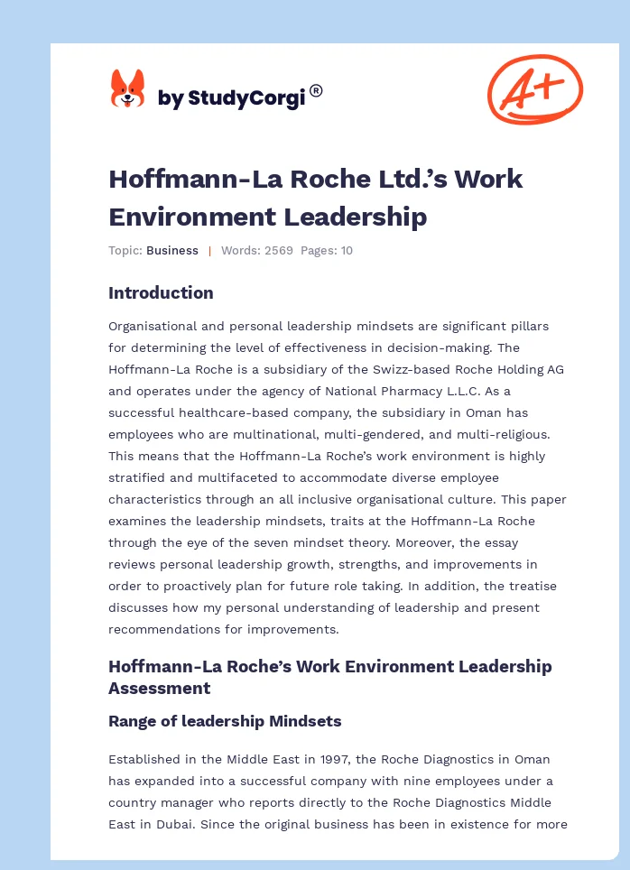 Hoffmann-La Roche Ltd.’s Work Environment Leadership. Page 1