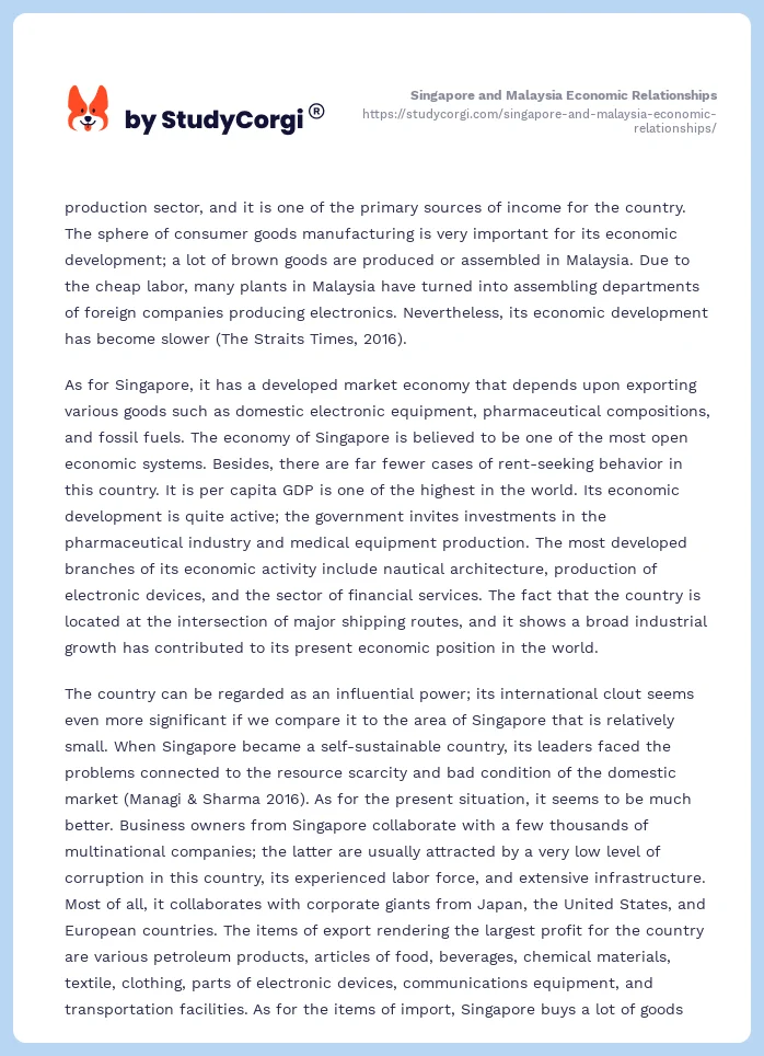 Singapore and Malaysia Economic Relationships. Page 2