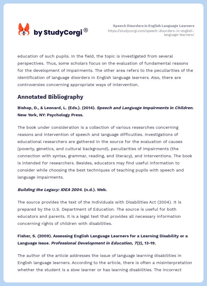 Speech Disorders in English Language Learners. Page 2