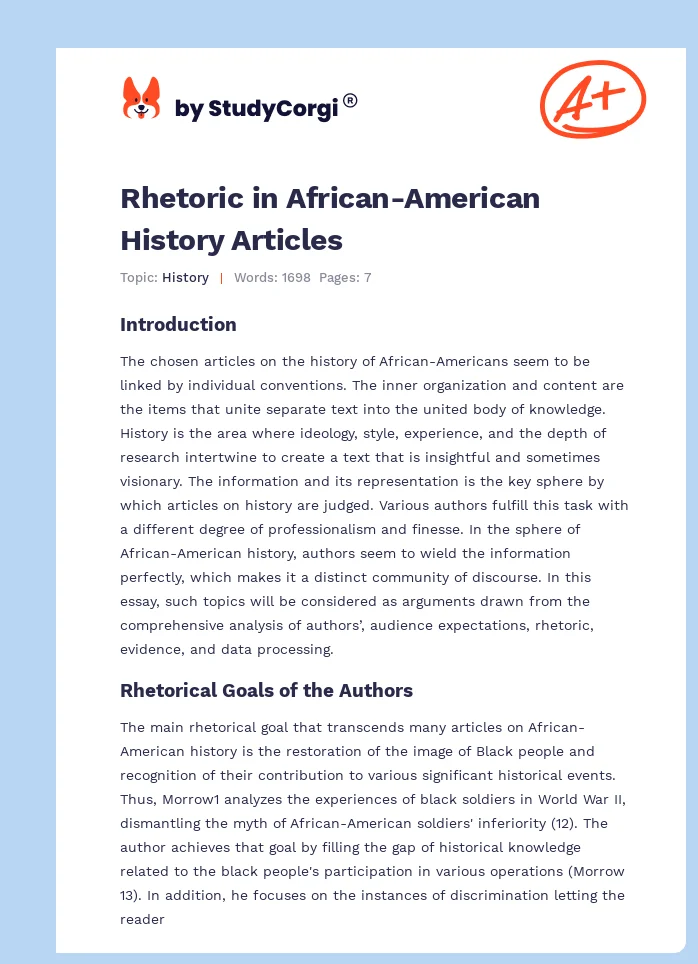 Rhetoric in African-American History Articles. Page 1