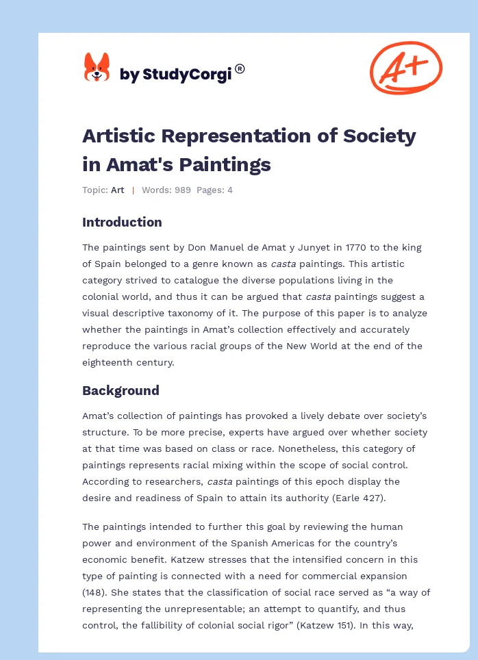 Artistic Representation of Society in Amat's Paintings. Page 1