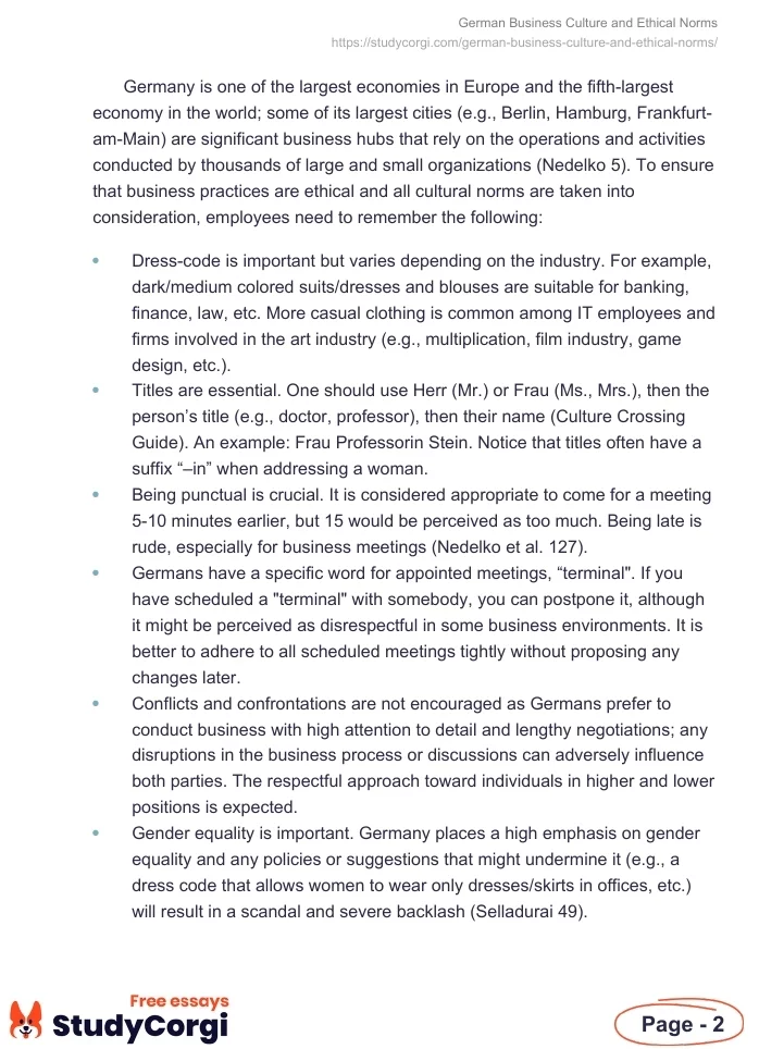 German Business Culture and Ethical Norms. Page 2