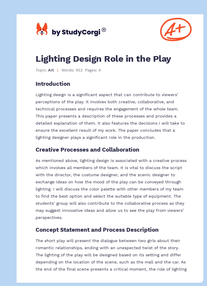 Lighting Design Role in the Play. Page 1