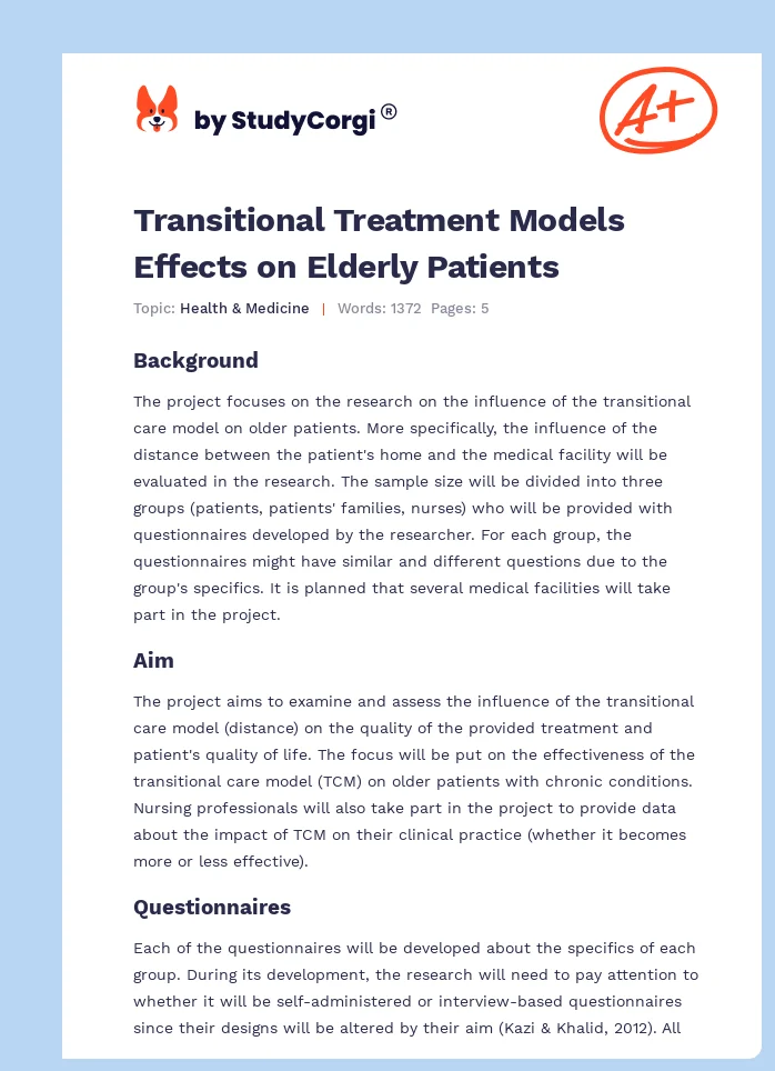 Transitional Treatment Models Effects on Elderly Patients. Page 1