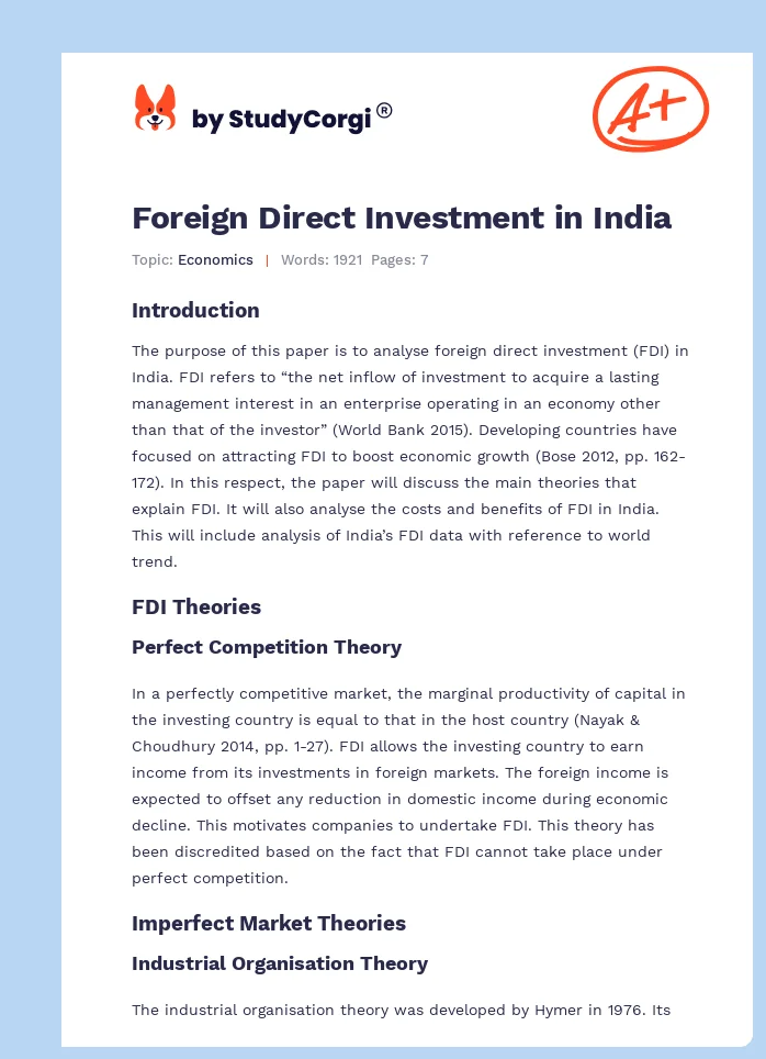 Foreign Direct Investment in India. Page 1