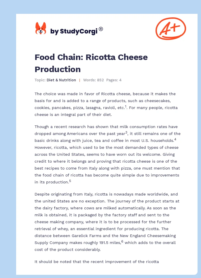 Food Chain: Ricotta Cheese Production. Page 1