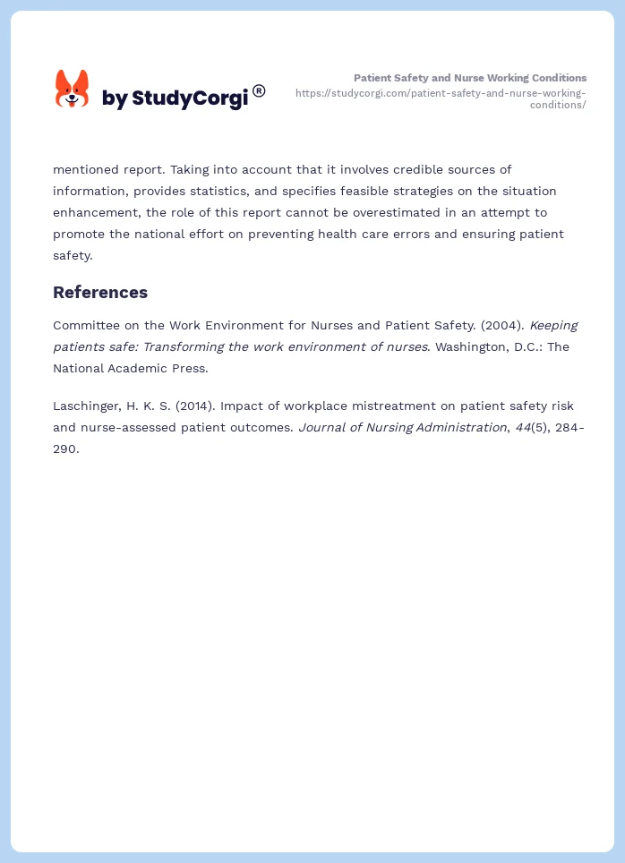 Patient Safety and Nurse Working Conditions. Page 2