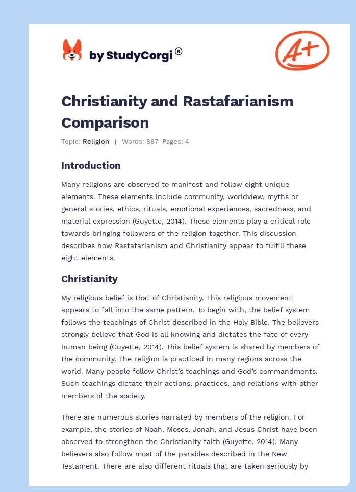 Christianity and Rastafarianism Comparison. Page 1