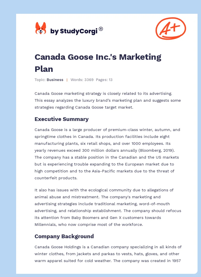 Canada Goose Inc.'s Marketing Plan. Page 1
