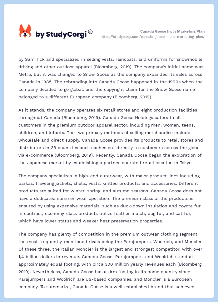 Canada Goose Inc.'s Marketing Plan. Page 2