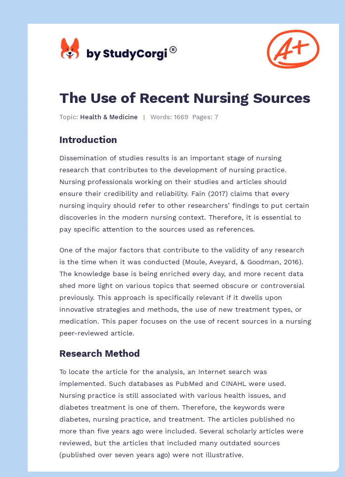 The Use of Recent Nursing Sources. Page 1