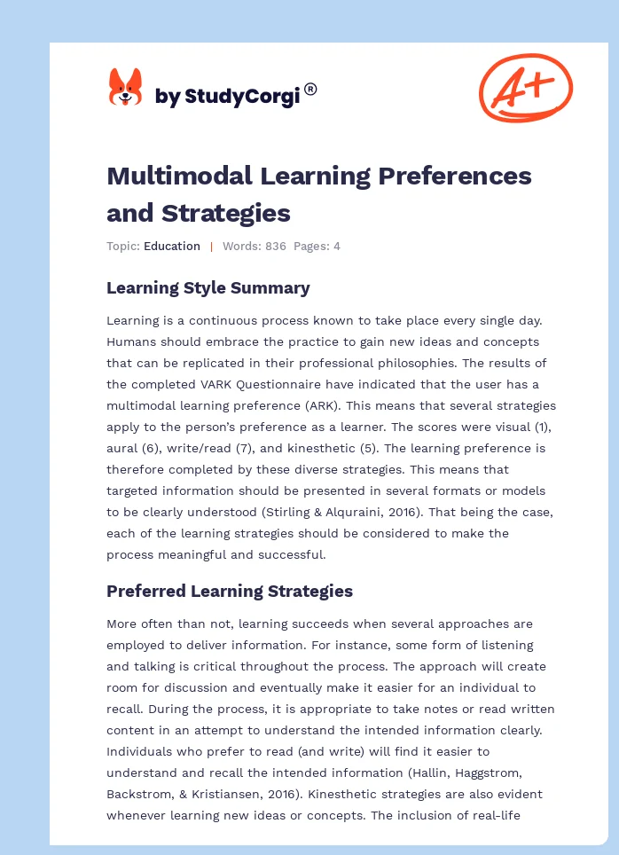 Multimodal Learning Preferences and Strategies. Page 1