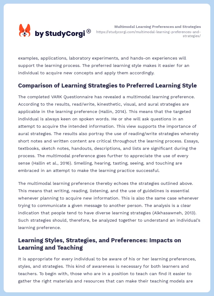 Multimodal Learning Preferences and Strategies. Page 2