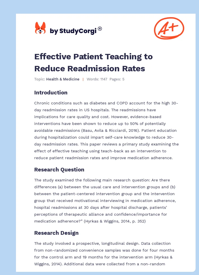Effective Patient Teaching to Reduce Readmission Rates. Page 1