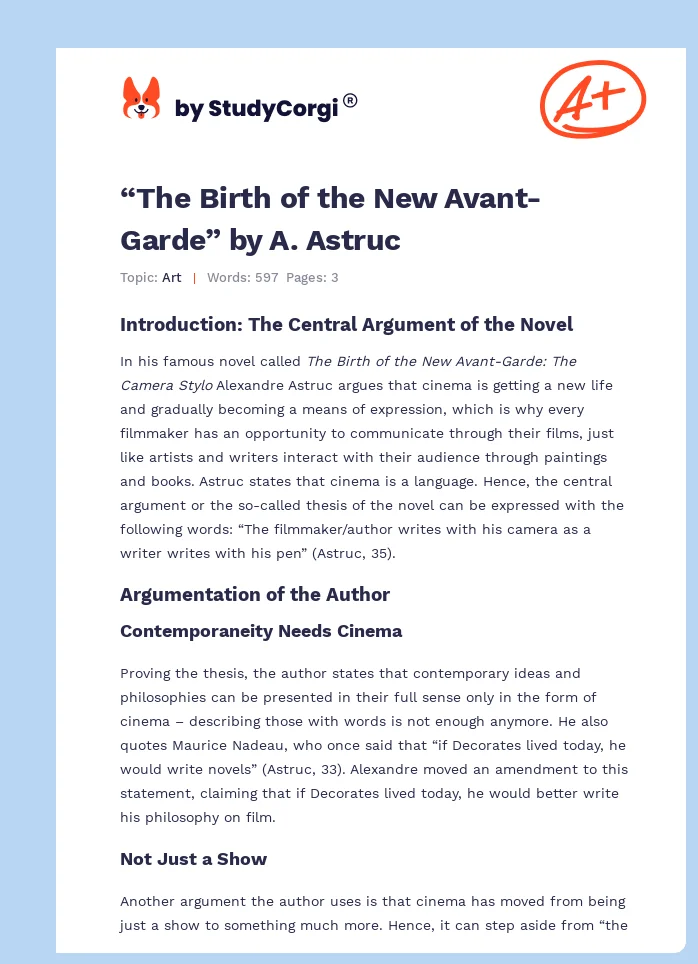 “The Birth of the New Avant-Garde” by A. Astruc. Page 1