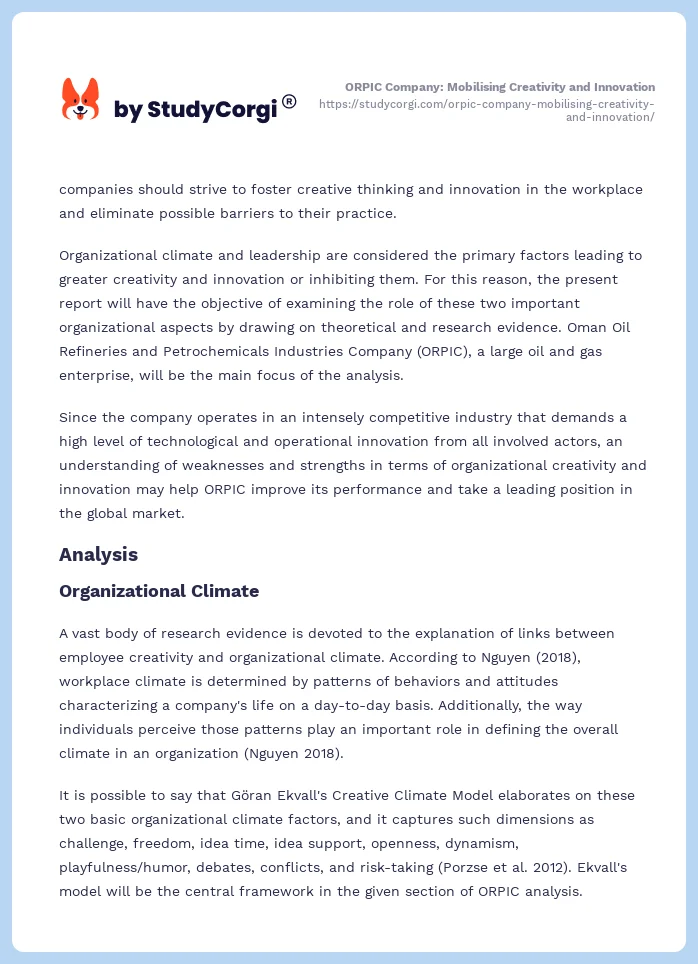 ORPIC Company: Mobilising Creativity and Innovation. Page 2