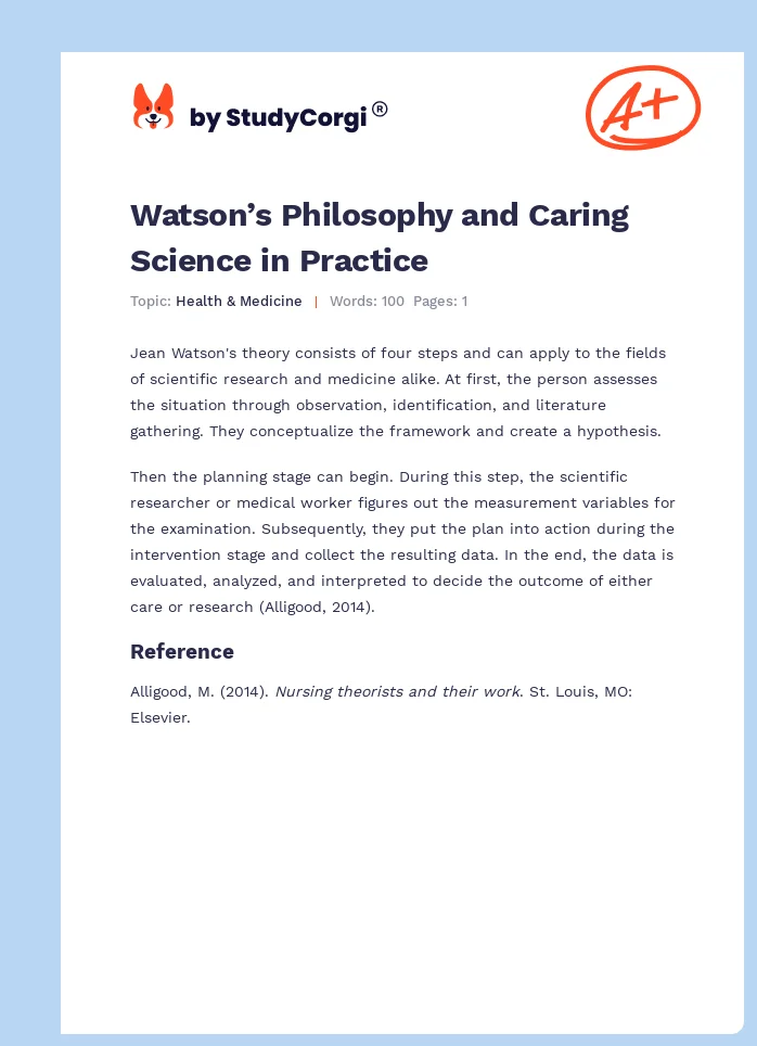 Watson’s Philosophy and Caring Science in Practice. Page 1