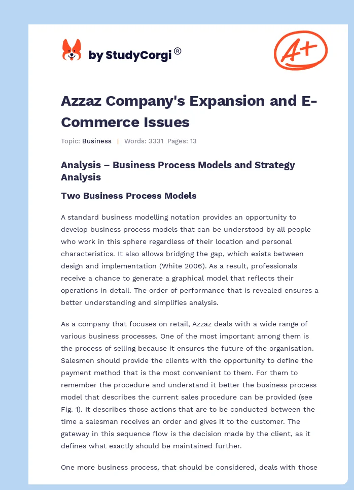 Azzaz Company's Expansion and E-Commerce Issues. Page 1