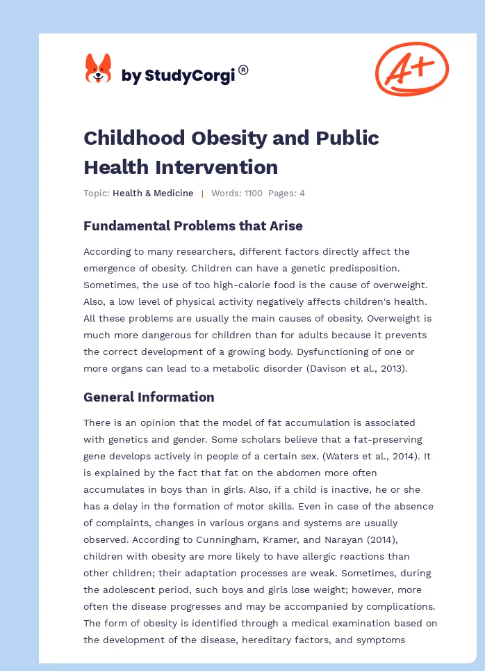 Childhood Obesity and Public Health Intervention. Page 1
