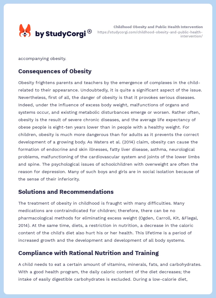 Childhood Obesity and Public Health Intervention. Page 2
