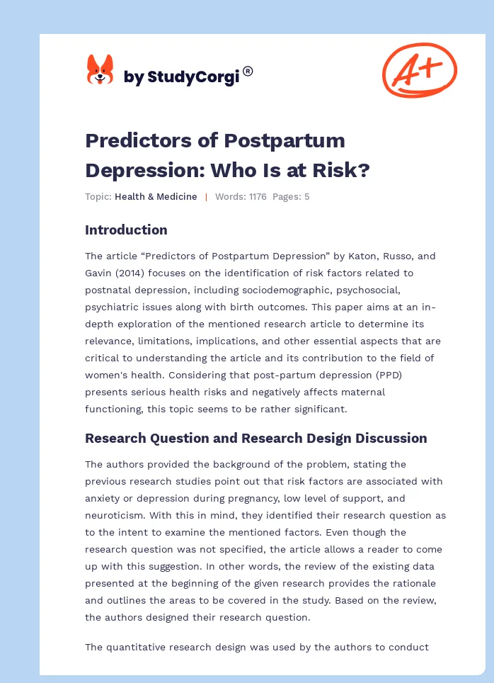 Predictors of Postpartum Depression: Who Is at Risk?. Page 1