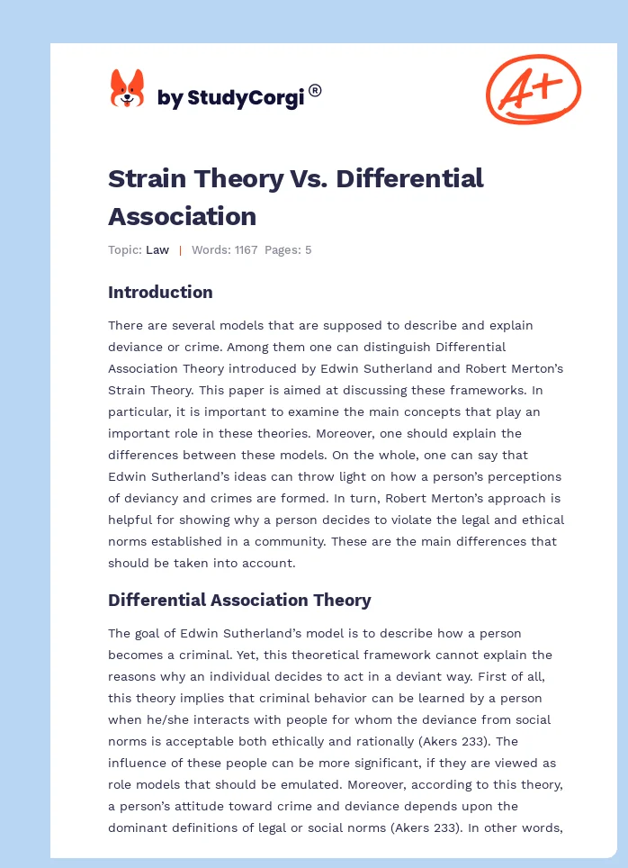 Strain Theory Vs. Differential Association. Page 1